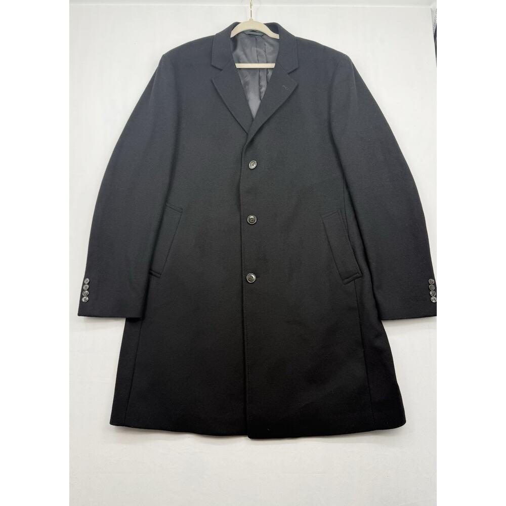 Vintage Ralph Lauren Men Overcoat Black Wool Cashmere‎ Trench Top Coat 48L READ